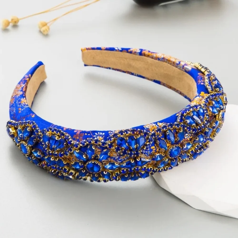 Headband Blue Rhinestone Beaded Elegant - Picture 6 of 10